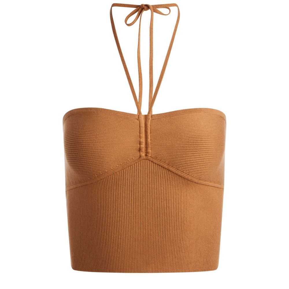 Alice + Olivia  Strapless Halter Crop Top - Tan